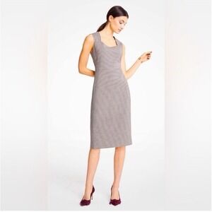 Ann Taylor Brown Houndstooth Fully‎ Lined Sleeveless Career Sheath Dress 12